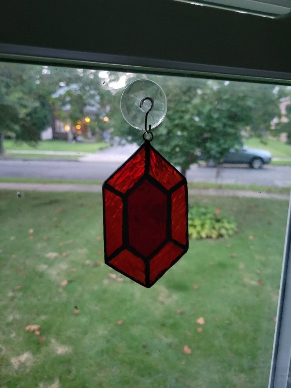 The LEGEND OF ZELDA Red Rupee Handmade Stained Glass Suncatcher Window Decor